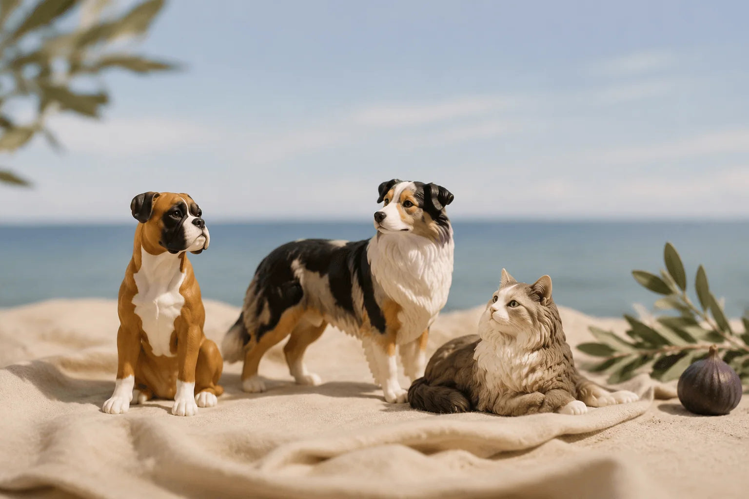 Custom pet figurines styled in a home setting